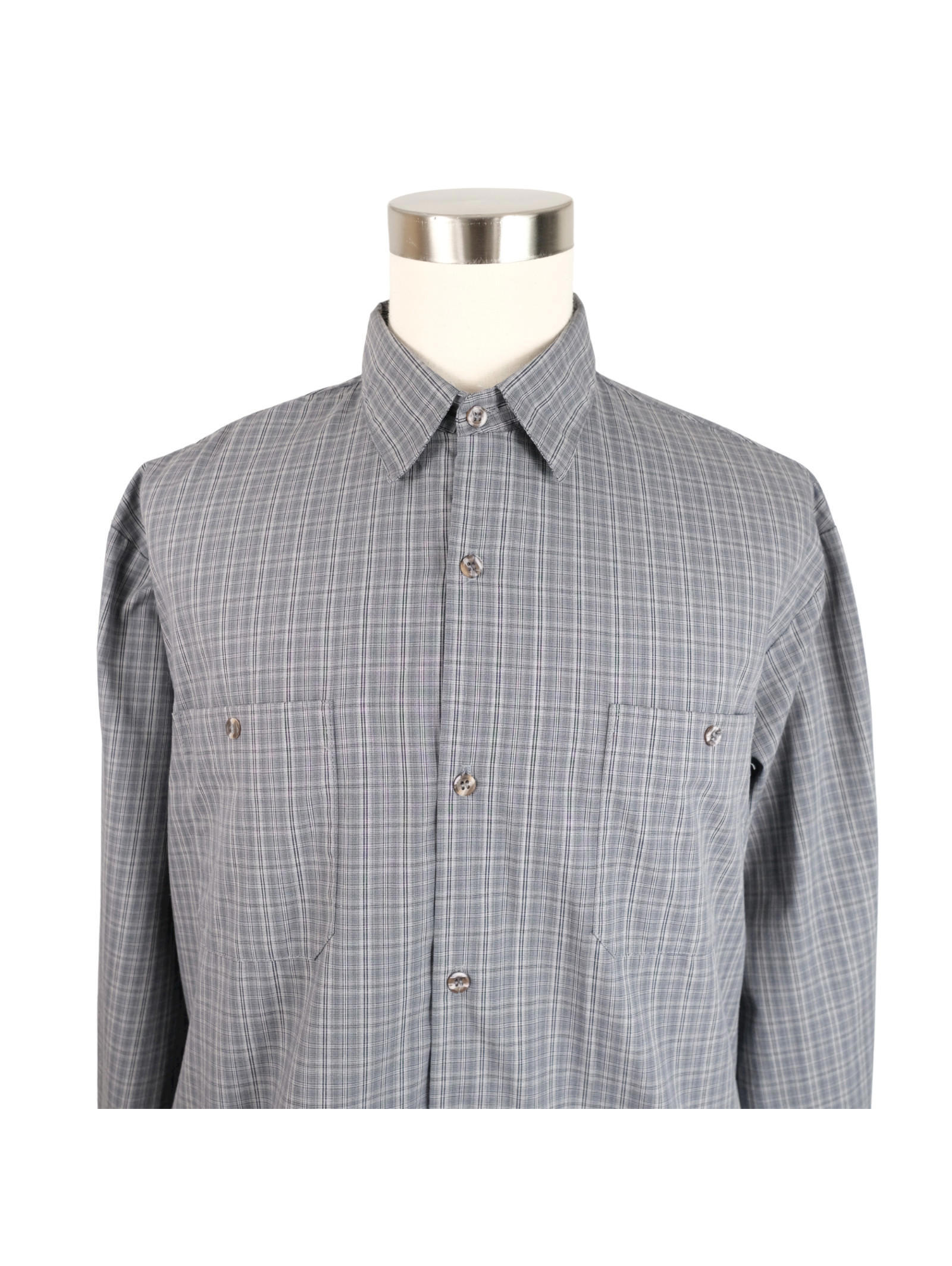 Vintage Triumph Of California Large L Gray Plaid Long Sleeve Button Up Shirt